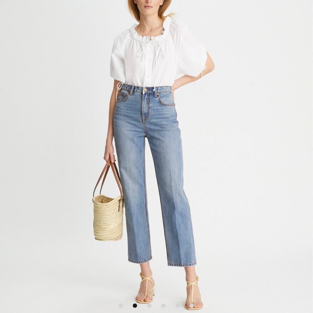 NWT Tory Burch Blue Vintage Wash High Rise Straight Jeans Size 30